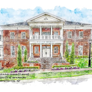 Delta Gamma Sorority House at UARK Art Print | Alpha Omega Chapter | Bid Day Gift | Graduation & Senior Gift | Big Little | Alumni Art