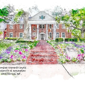 Chi Omega Sorority House at UARK Art Print | Psi Chapter | Bid Day | Graduation Gift | Senior Gift | Big little | Alumni Gift | Ornament