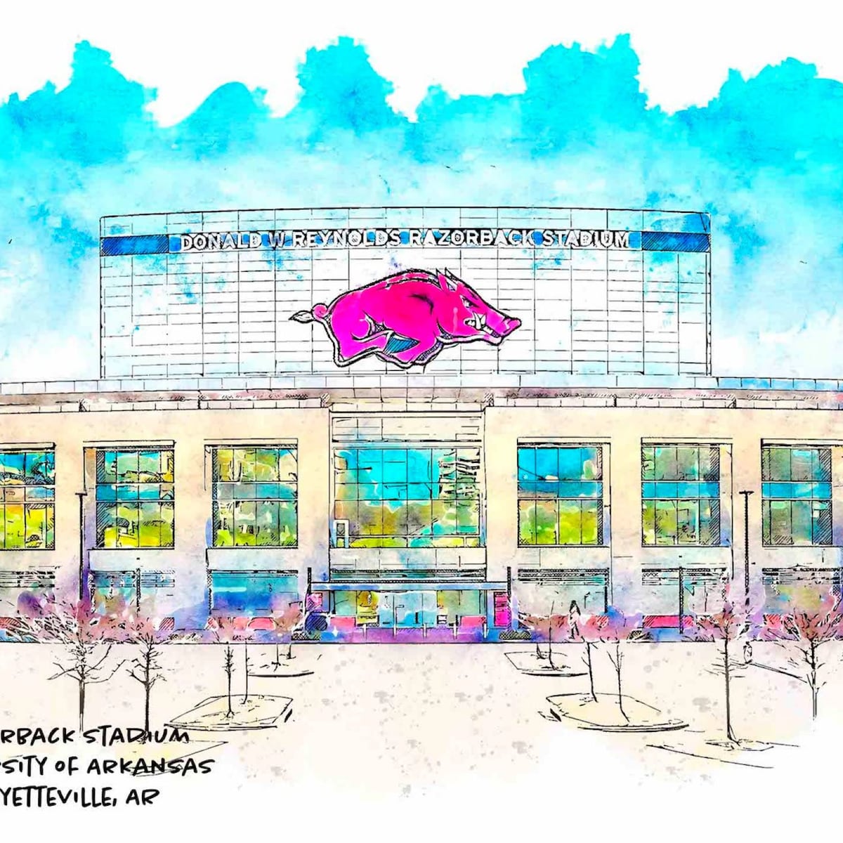 Razorback Stadium at UARK, Fayetteville, University of Arkansas, UARK, Campus Art, Graduation, Collegiate Art Print, College Gift - Etsy