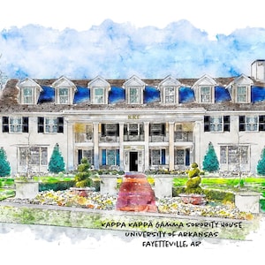 Kappa Kappa Gamma Sorority House at UARK Art Print | Gamma Nu Chapter | Bid Day | Graduation or Senior Gift | Big Little | Dorm Decor