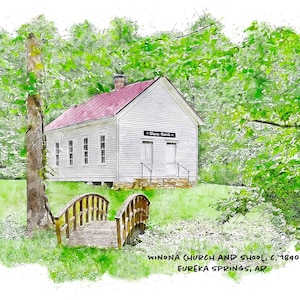 Winona Church and School, Eureka Springs, Arkansas Photography, Arkansas Art, Arkansas Print, Arkansas Gift, Country Church
