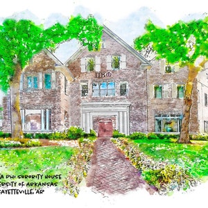 Pi Beta Phi Sorority House at UARK Art Print | Alpha Chapter | Bid Day Gift | Graduation or Senior Gift | Big Little | Alumni Art | Ornament