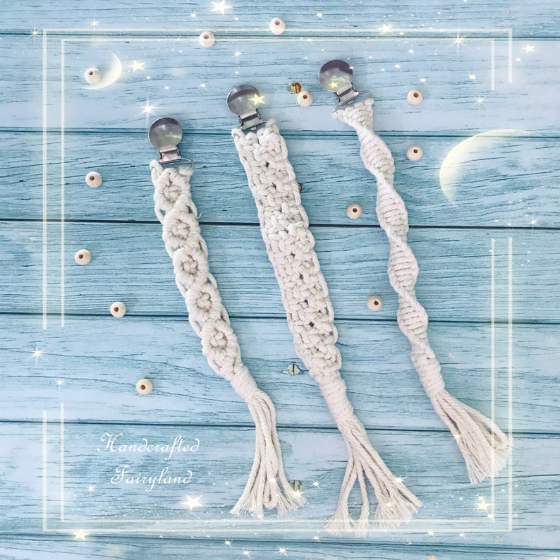 Boho Dummy Chain Cotton Pacifier Holder Natural Baby Soother Clip Macrame Dummy Clips