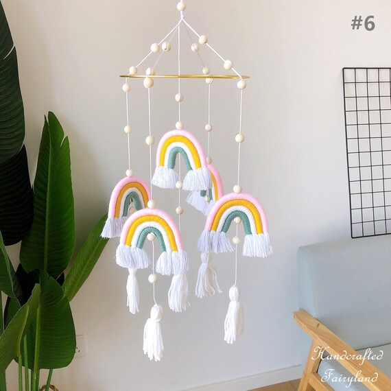Crib Mobile Girl Rainbow Mobile Nursery Macrame Rainbow Etsy