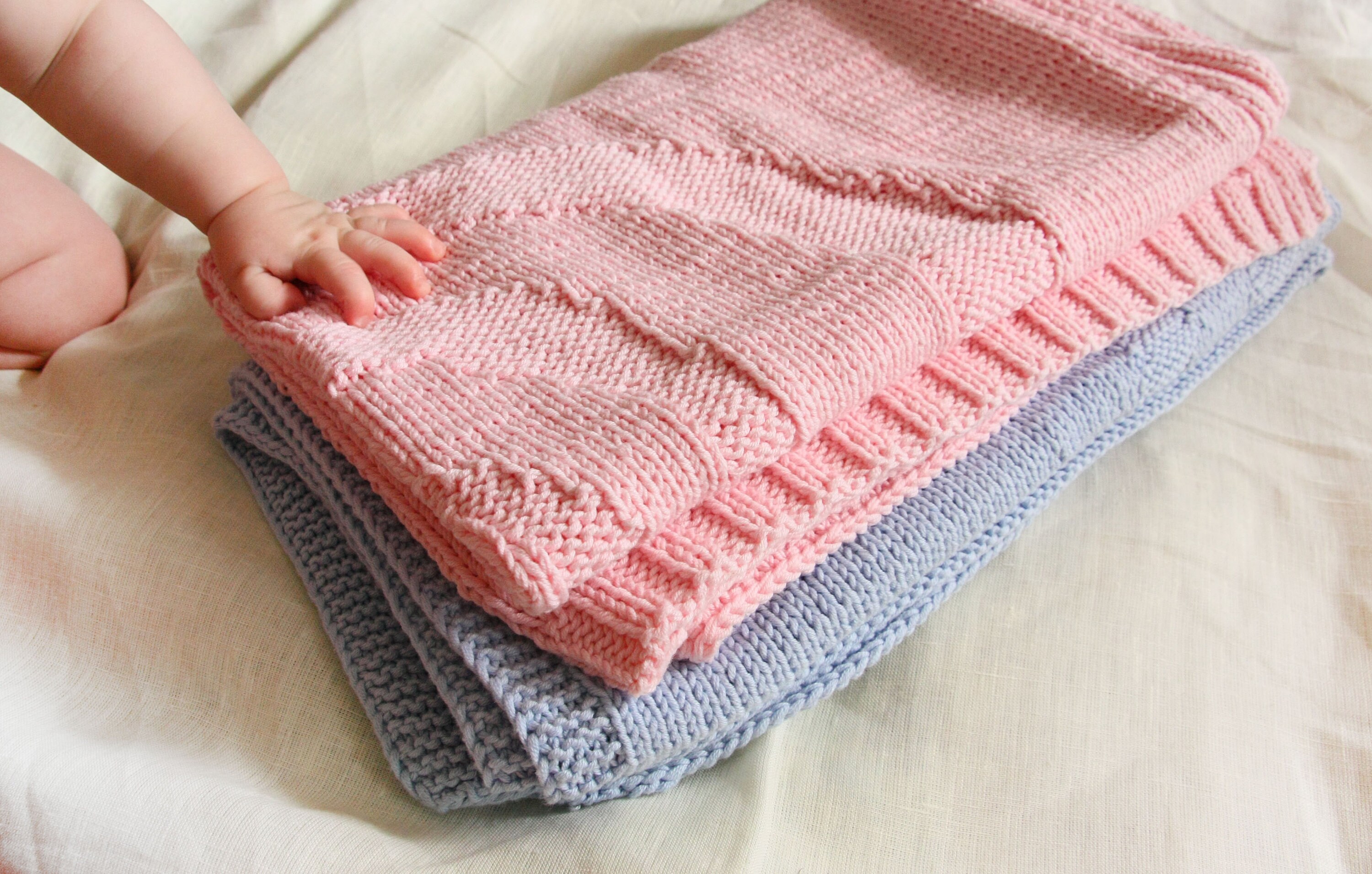 Rainbow knit blanket for twins baby blue and pink set gift Etsy