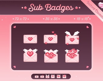 Love Letter Envelope Twitch Sub Badges: Kawaii Valentines Set (Digital Download)
