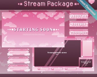 Pink Cloud Stream Overlay Package: Kawaii Pastel Theme (Digital Download)