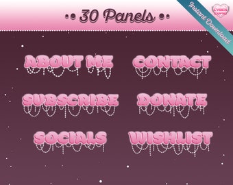 30 Pink Gyaru Inspired Jewel Twitch Panels: Kawaii Streamer Set (Digital Download)