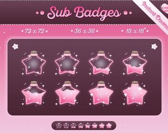 Pink Star Potion Bottle Twitch Sub Badges: Kawaii Streamer Set (Digital Download)