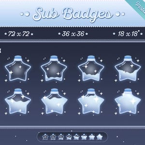 Sub Badges set for Twitch | BLUE star potion bottle design with sparkles | Sub/Bit/Emotes | Kawaii Twitch streamer | By CyberCupid