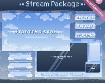 Blue Cloud Animated Stream Overlay: Kawaii Pastel Sky (Digital Download)