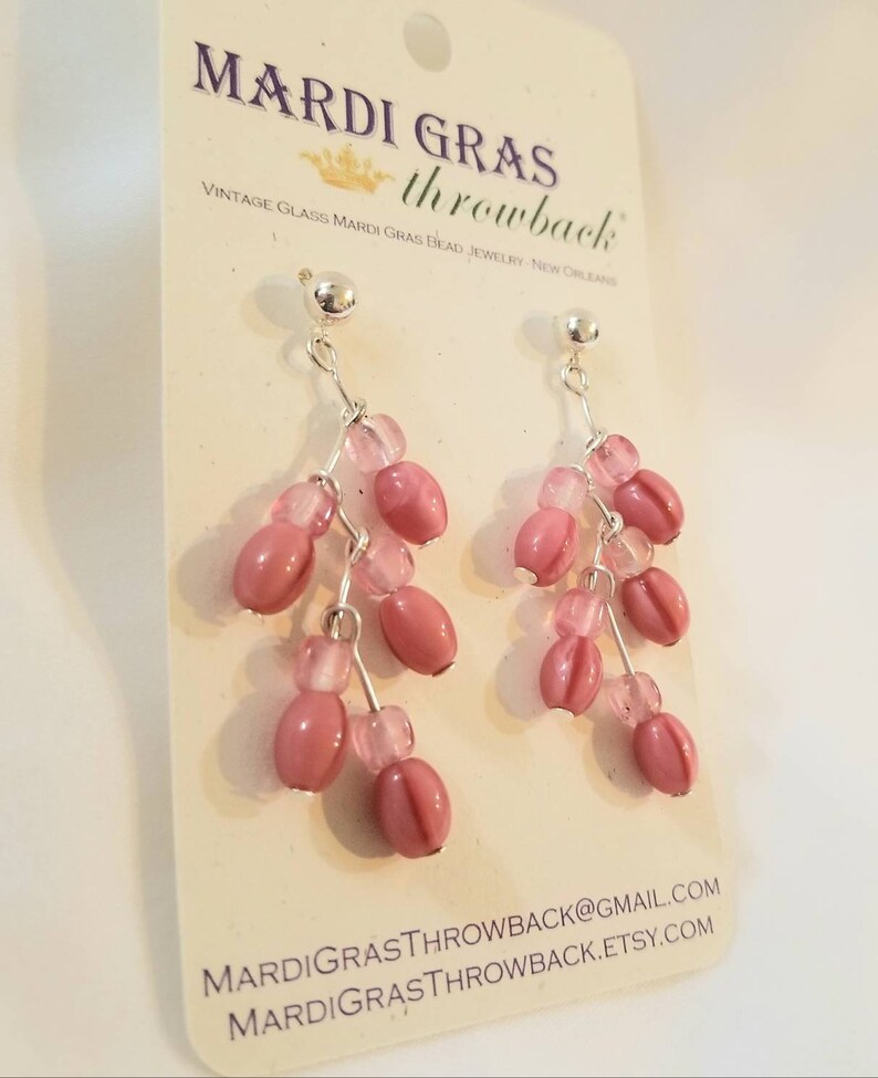 Upcycled! Pink and Silver New Orleans Modern /& Vintage Glass Mardi Gras Bead Earrings