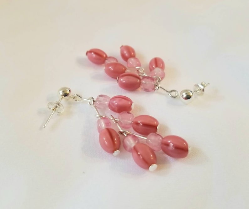 Upcycled! Pink and Silver New Orleans Modern /& Vintage Glass Mardi Gras Bead Earrings