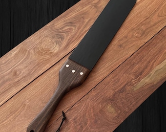 The Black Strap - Handcrafted English Bridle Leather Spanking Strap w/ Shedua Wood Handle - Designed for Control - Adults Only