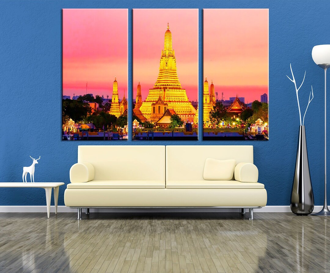 Wat Arun Temple of Dawn Wall Art Bangkok at Night Canvas Thailand Home Decor Asia Photo Print