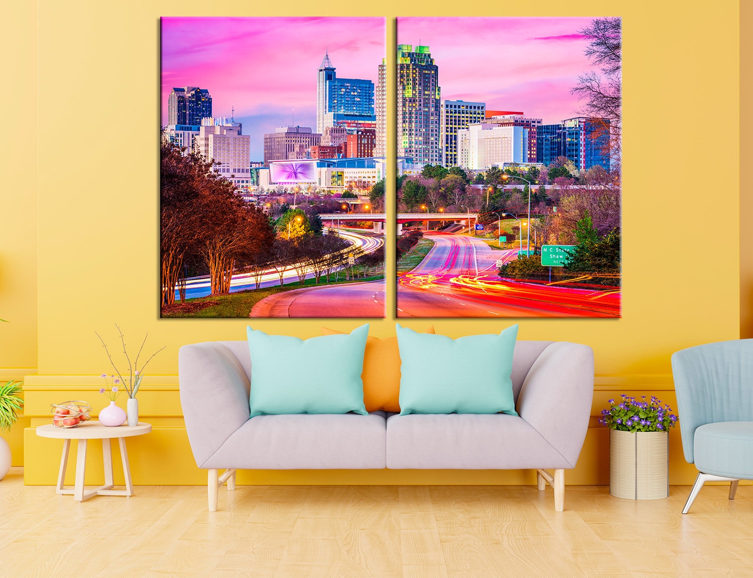 Raleigh City Skyline Wall Art North Carolina Home Decor USA Skyline