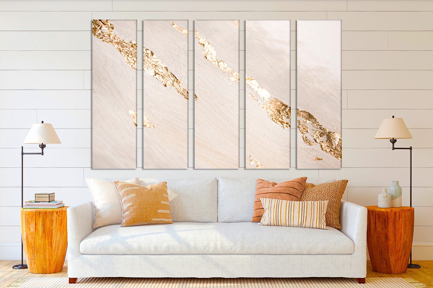 White Gold Marble Wall Art Modern Home Decor Contemporary Extra Large