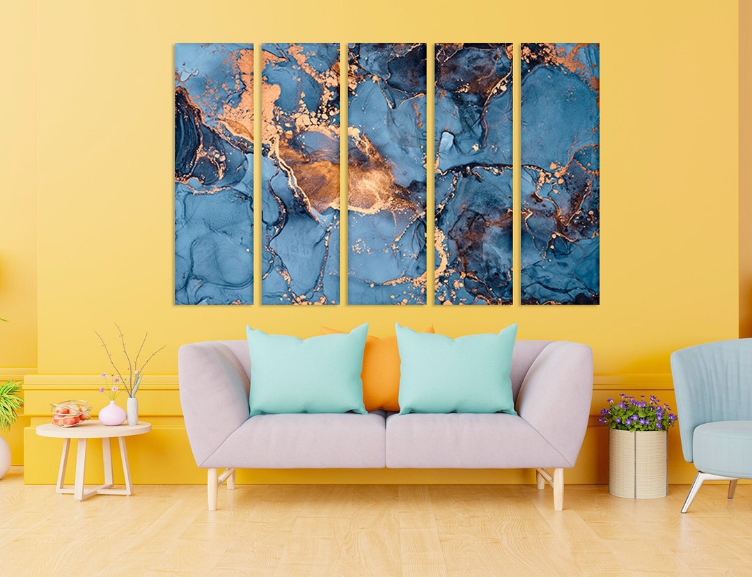 Blue and Gold Marble Wall Decor Marble Artwork Abstract Canvas Print