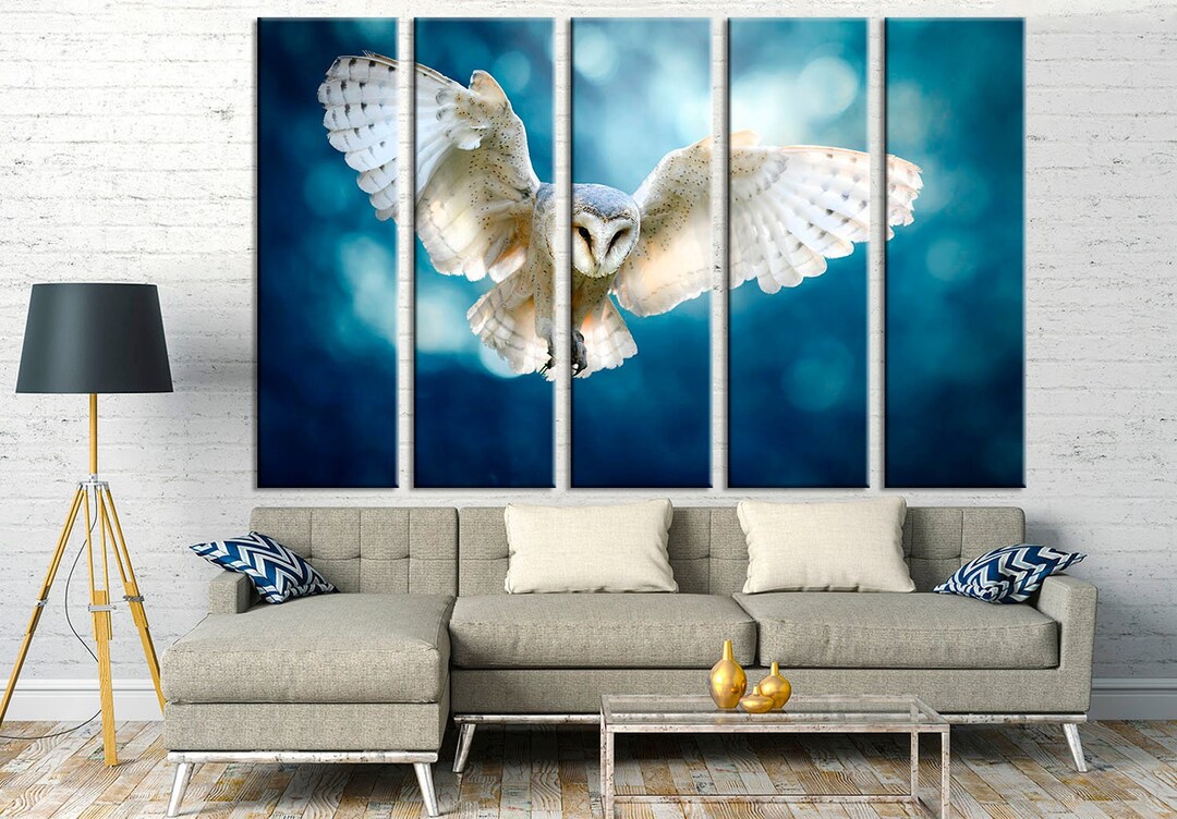White Owl Wall Art Flying Bird Photo Wild Forest Print Wildlife Poster