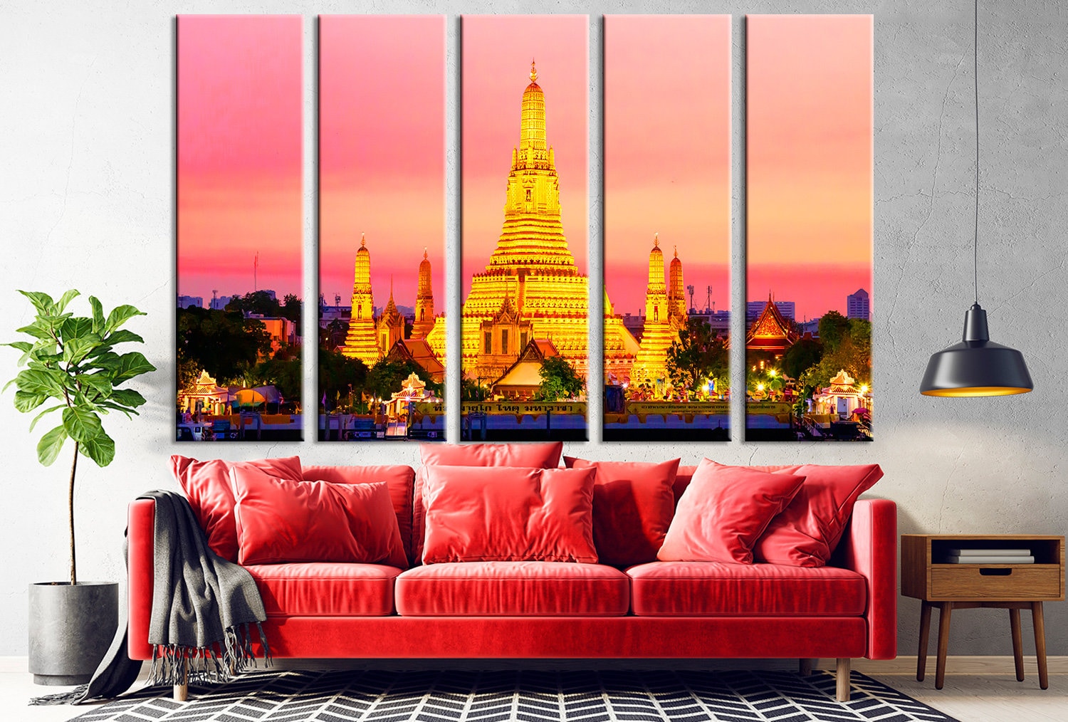 Wat Arun Temple of Dawn Wall Art Bangkok at Night Canvas Thailand Home