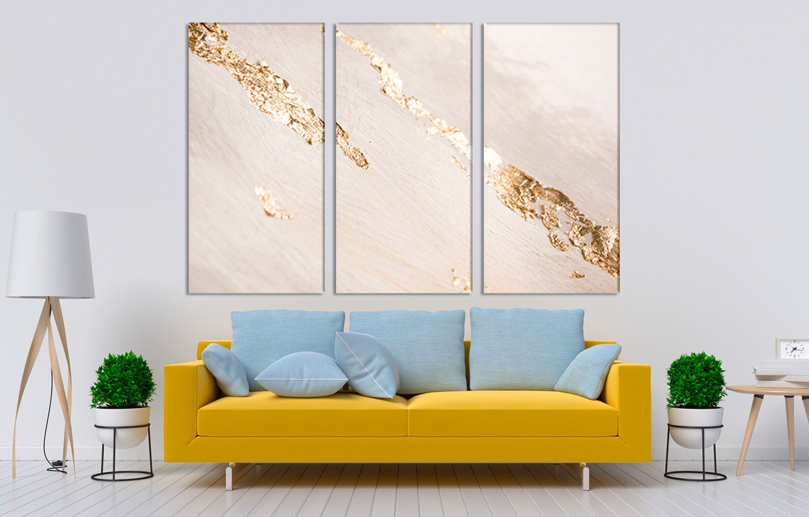 White Gold Marble Wall Art Modern Home Decor Contemporary Extra Large
