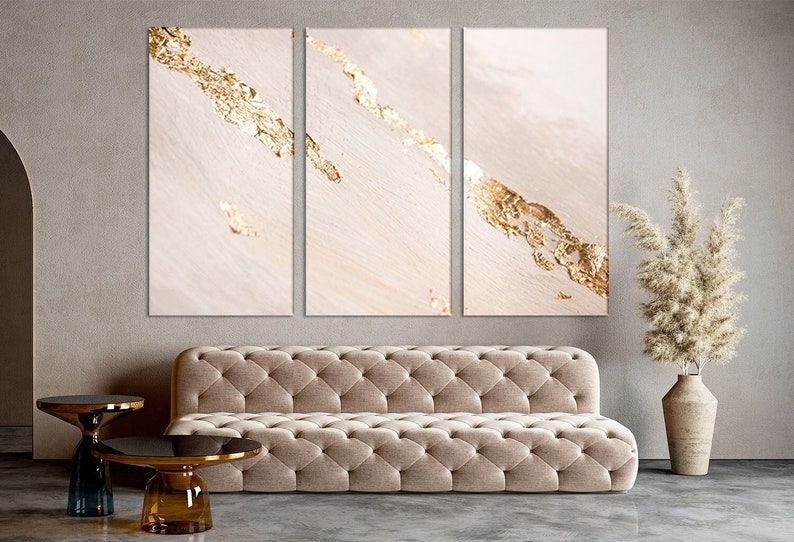 White Gold Marble Wall Art Modern Home Decor Contemporary Extra Large