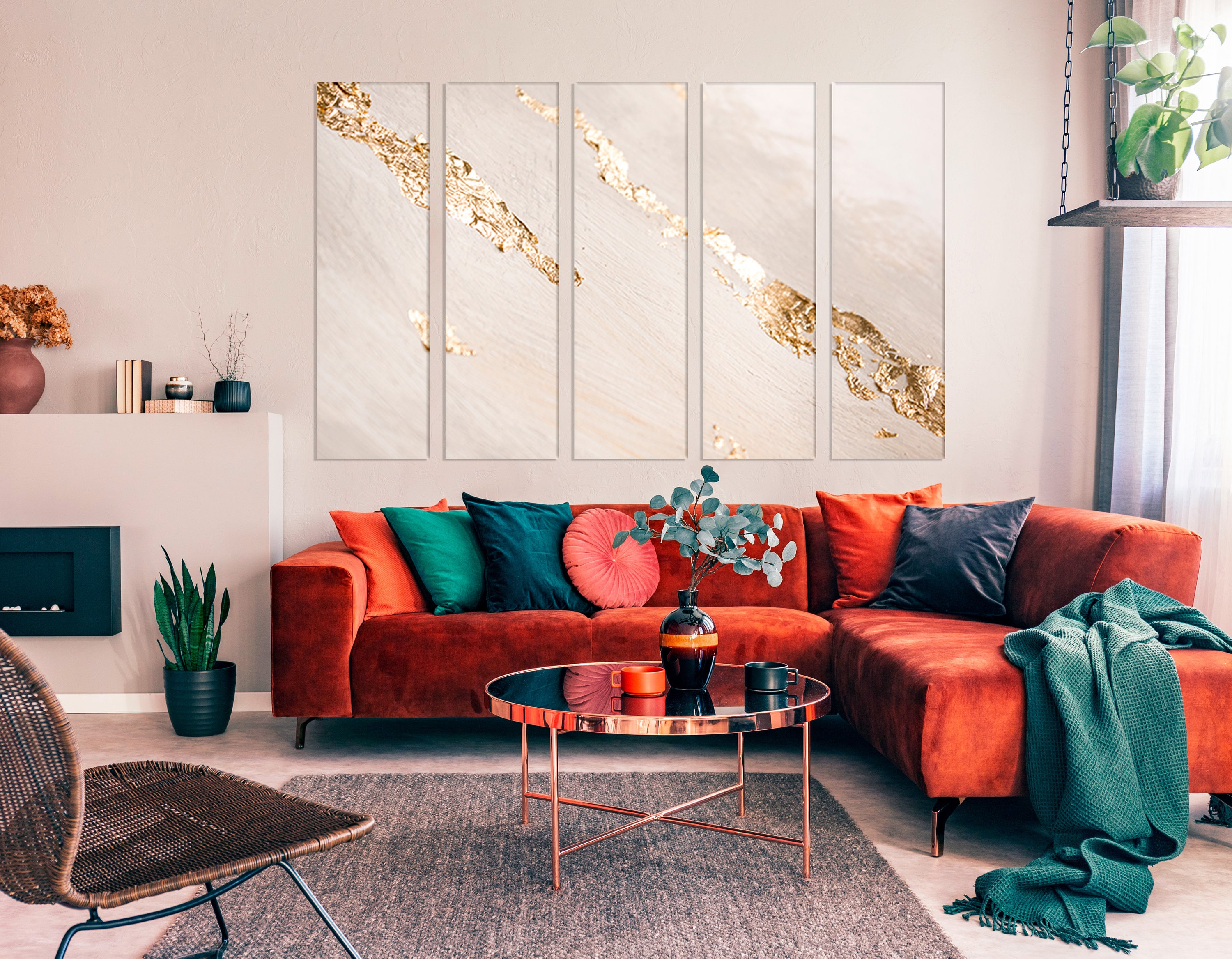 White Gold Marble Wall Art Modern Home Decor Contemporary Extra Large