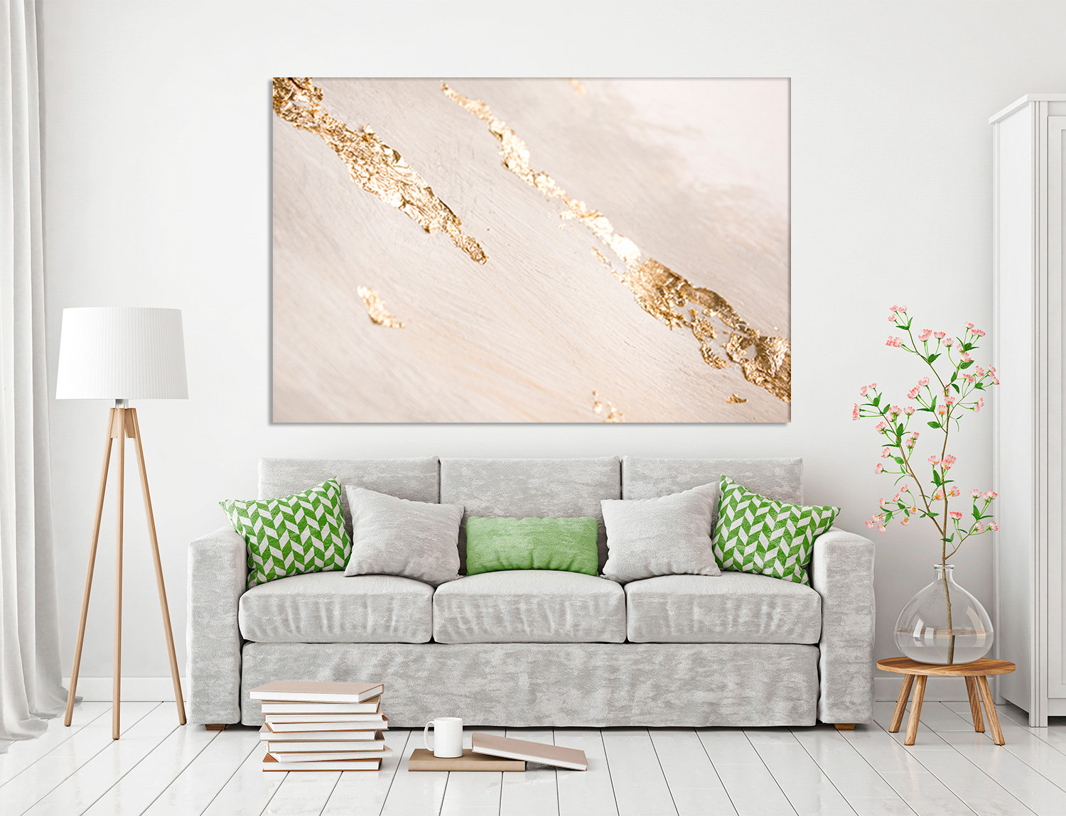 White Gold Marble Wall Art Modern Home Decor Contemporary Extra Large