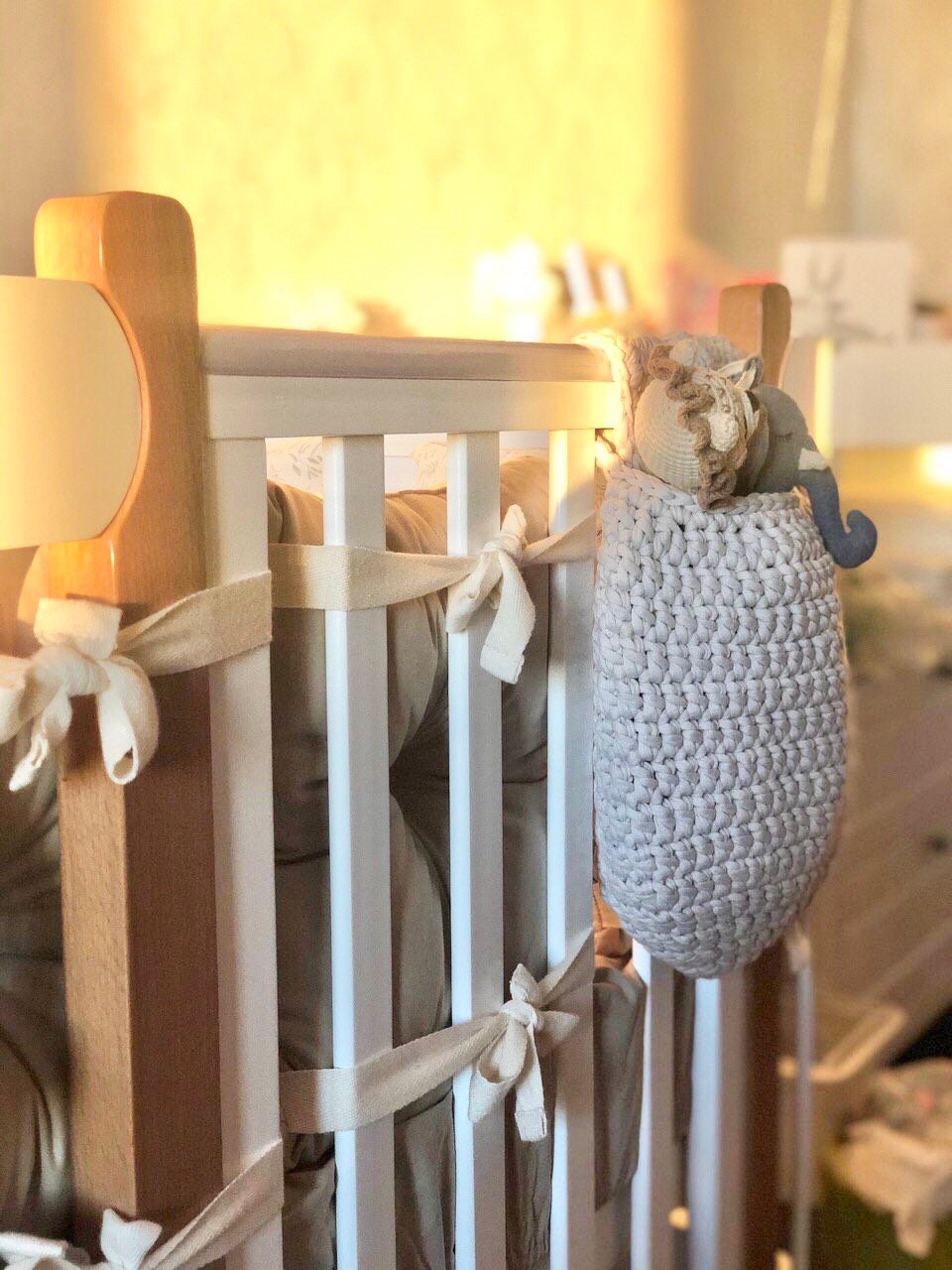 Crib hanging basket crochet storage pocket nursery toys Etsy