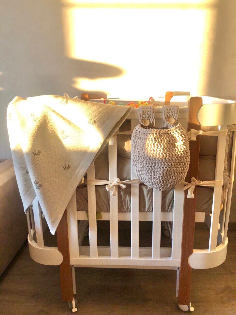 Crib hanging basket crochet storage pocket nursery toys Etsy