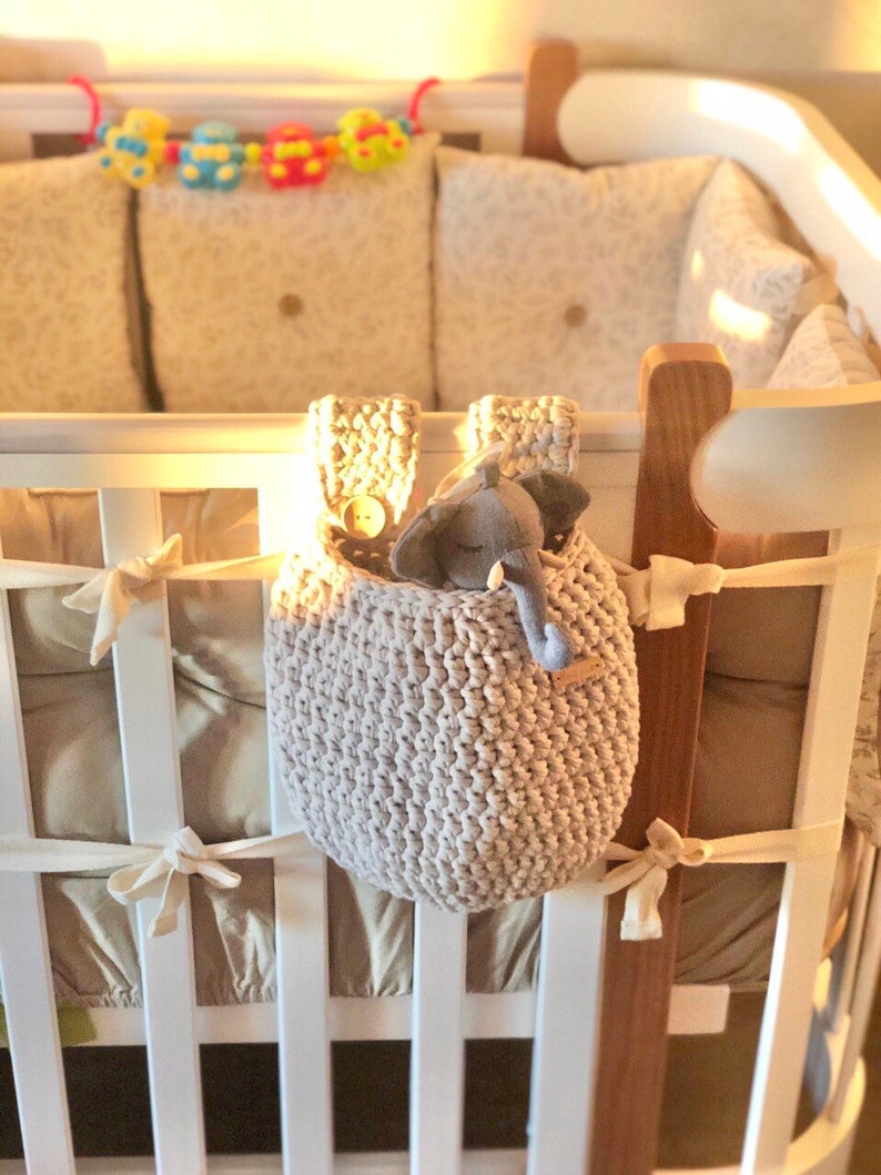 Crib hanging basket crochet storage pocket nursery toys Etsy