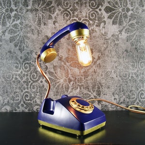 Telephone Retro Lamp, Deep Blue, Vintage lighting, Retro decorations, Gift for Retro Lover, Phone light, Telephone light, Upcycle Lamp