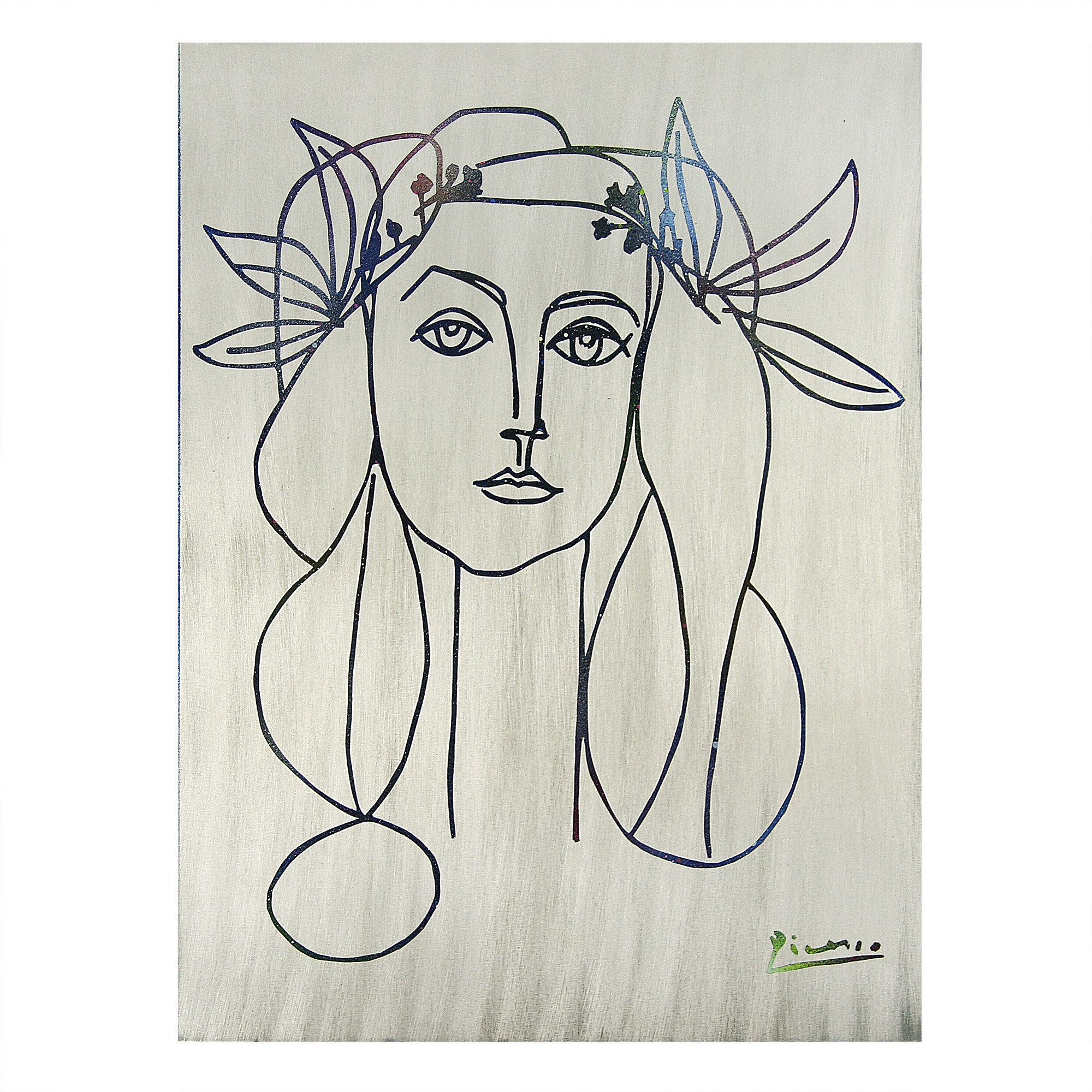 ピカソの線画ウォールアート。銅、アルミニウム、真鍮の金属に手