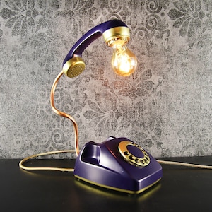 Telephone Retro Lamp, Deep Purple, Vintage lighting, Retro decorations, Gift for Retro Lover, Phone light, Telephone light, Upcycle Lamp