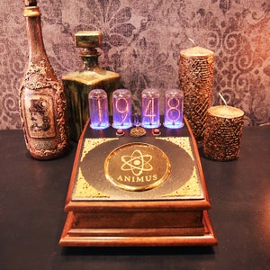 Nixie Tube Clock IN-18 tubes (SOLD!!!) blue backlight Vintage Steampunk Clock Brass Victorian Man Cave Gift Fallout Shelter Vault