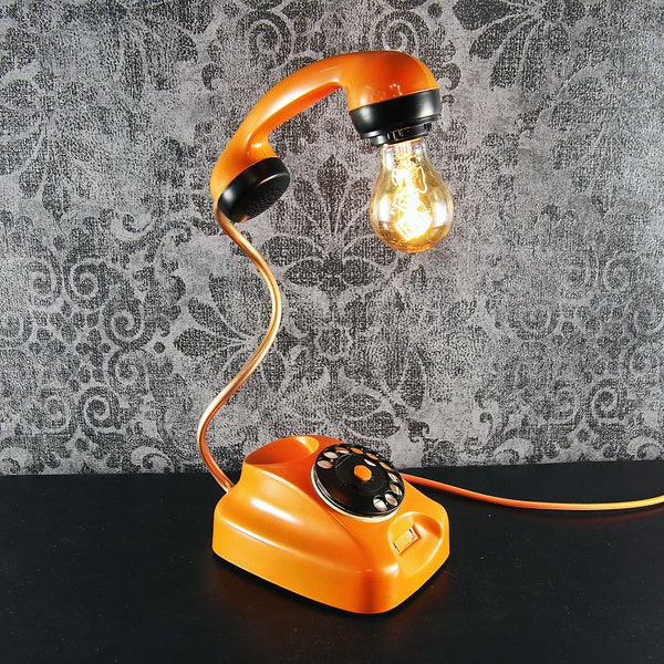 Telephone Retro Lamp, Orange, Vintage lighting, Retro decorations, Gift for Retro Lover, Phone light, Telephone light, Upcycle, Desk Lamp