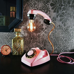 Telephone Retro Lamp, Pink, Vintage lighting, Retro decorations, Gift for Retro Lover, Phone light, Telephone light, Upcycle, Desk Lamp