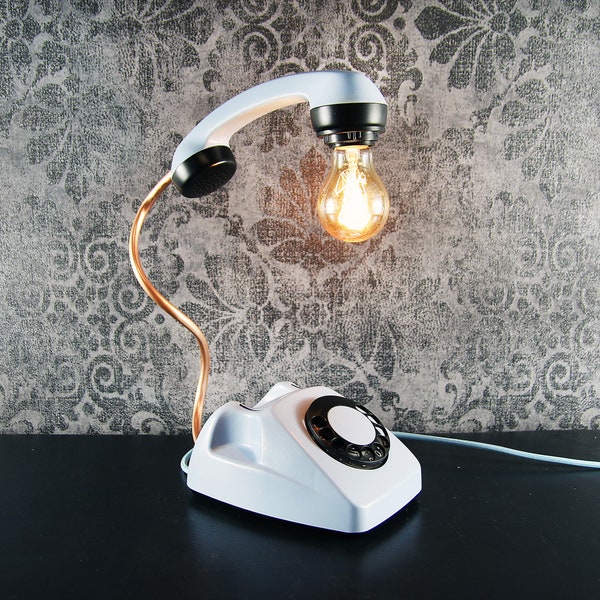 Telephone Retro Lamp, Pastel Blue, Vintage, Retro decorations, Gift for Retro Lover, Phone light, Telephone light, Upcycle, Desk Lamp