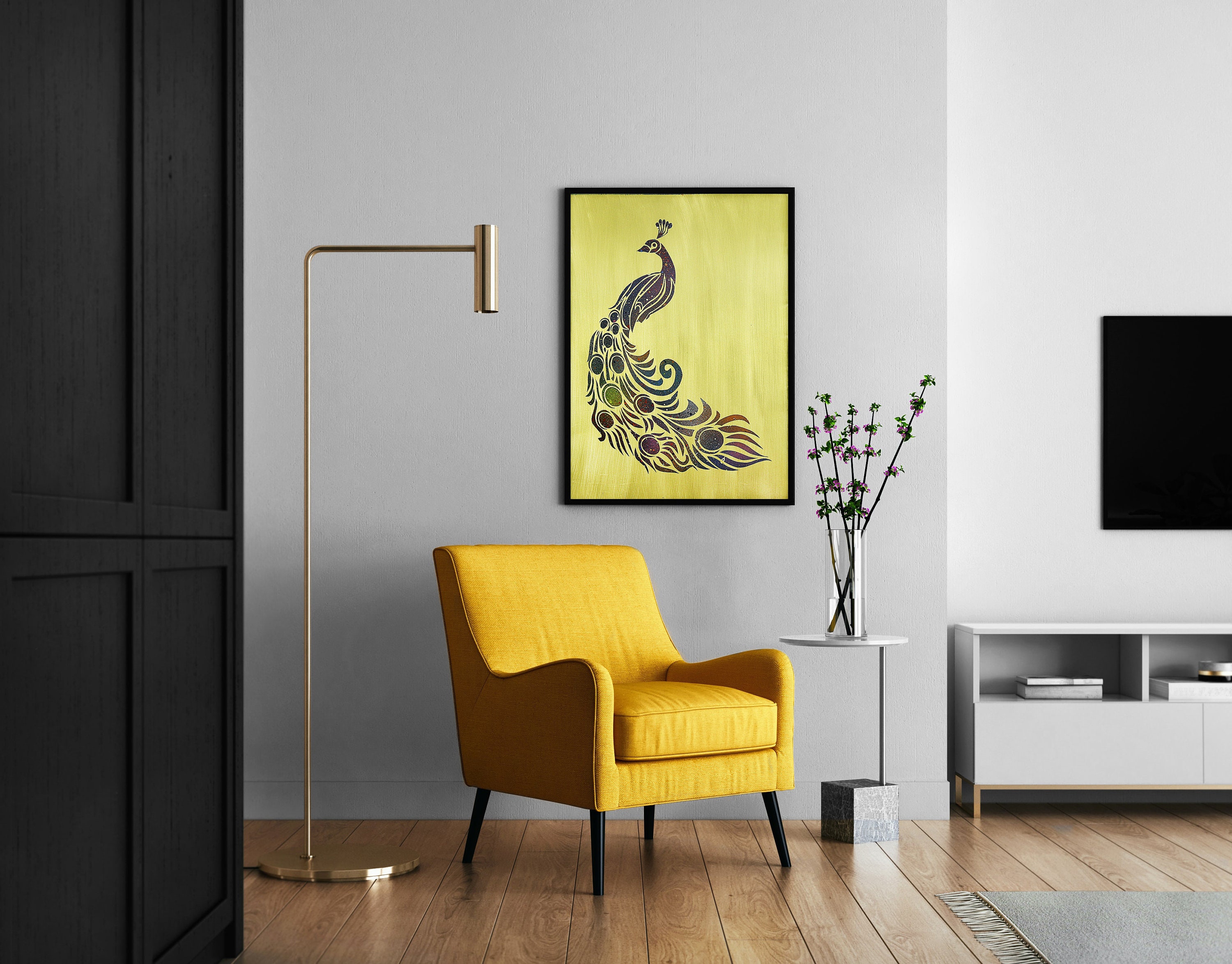 Peacock Wall Art. Luxury High Quality Engraved and Painted by Hand on Copper Aluminum Brass Metal. Framed. 8x12", 12x16" or 20x28"