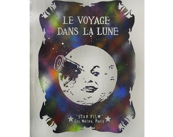 A Trip to the Moon Wall Art. Luxury High Quality Engraved and Painted by Hand on Aluminum Metal. Framed. 20x28&quot;
