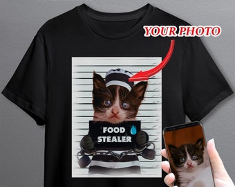 Custom Cat Portrait T-Shirt, Custom Cat Shirt, Cat Lover Shirt, Funny Cat Shirt, Cat Painting Shirt, Prison Kitten, Cat Mom Gift Shirt