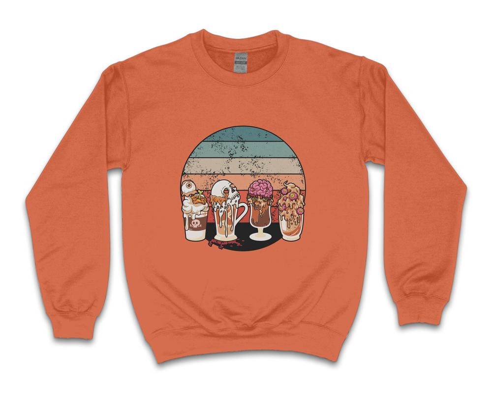Discover Horror Fall Coffee Sweatshirt, Retro Sunset Sweatshirt, Orange Halloween Sweatshirt, Cute Fall Sweatshirt, Halloween Shirt Women