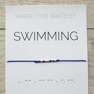 Swimming morse code bracelet, Swimming jewelry, Morse code jewelry, Swimming gift bracelet, Bracelet for Women and Men, Sport gift, Fitness