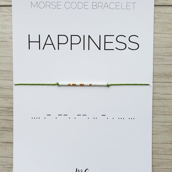 Happiness Morse Code Bracelet: Miyuki Delica Beads, Adjustable
