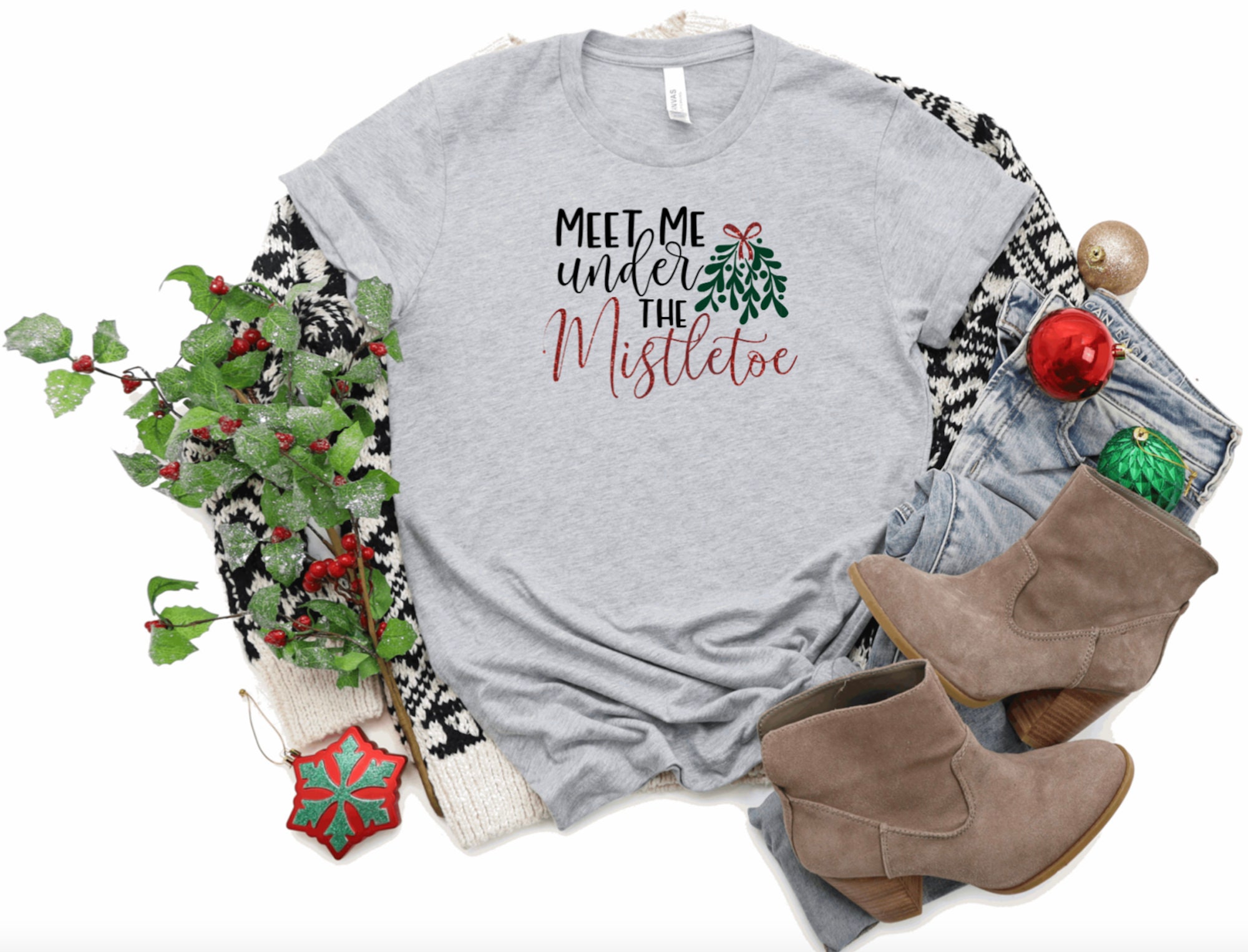 Meet Me Under The Mistletoe Christmas Shirt | Etsy