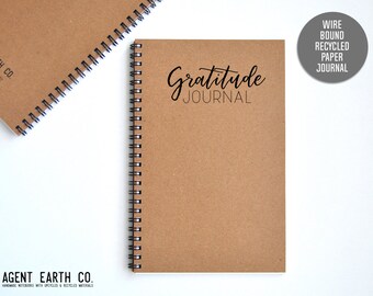 Gratitude Journal, 8.5 x 5.5" Paper Journal, 100% Recycled Paper Journal, Eco Friendly Notebook, Spiral Notebook, Diary, Happiness