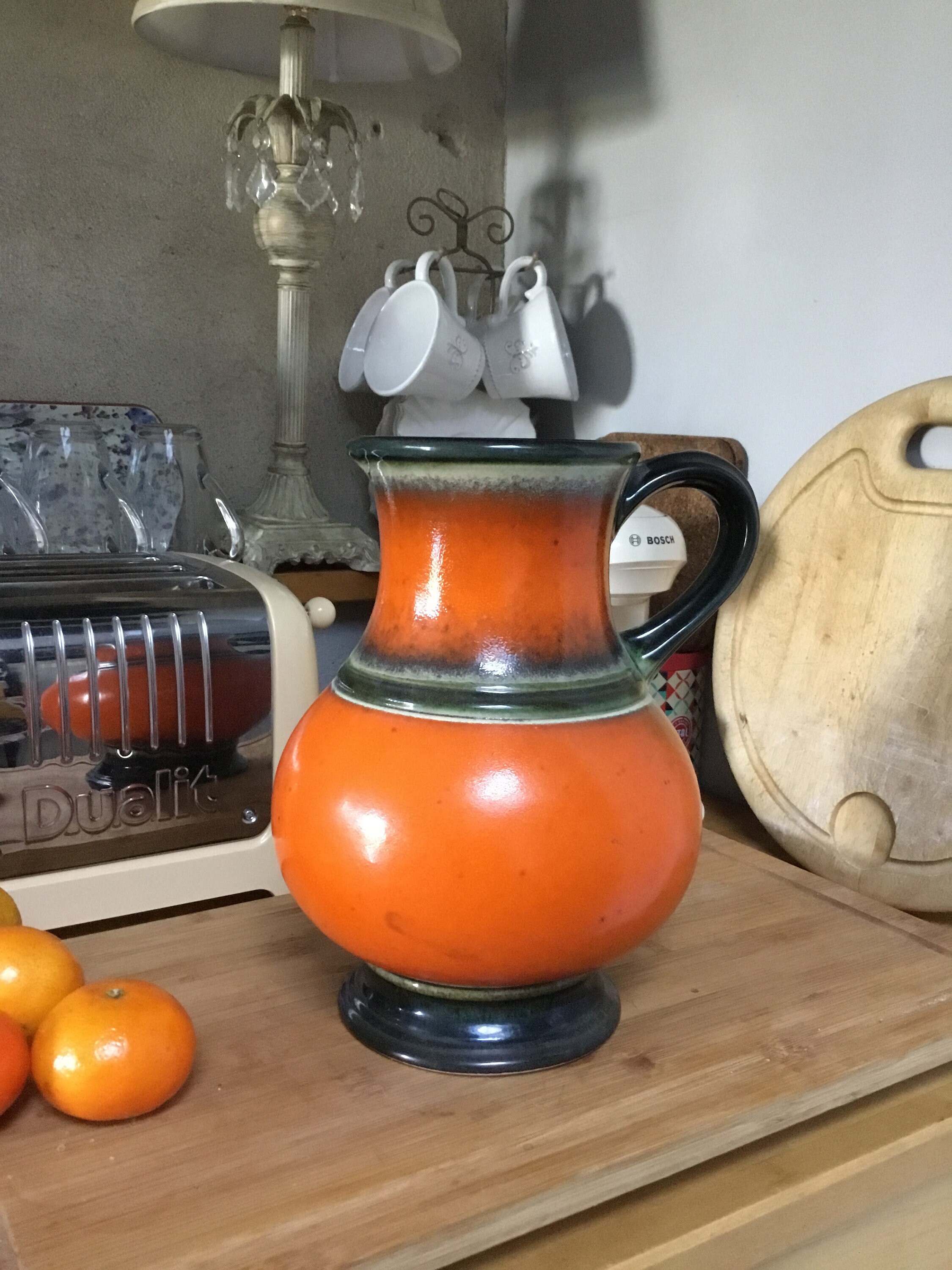 Mi-Siècle Vintage Moderne Orange Pottery Jug/Pitcher