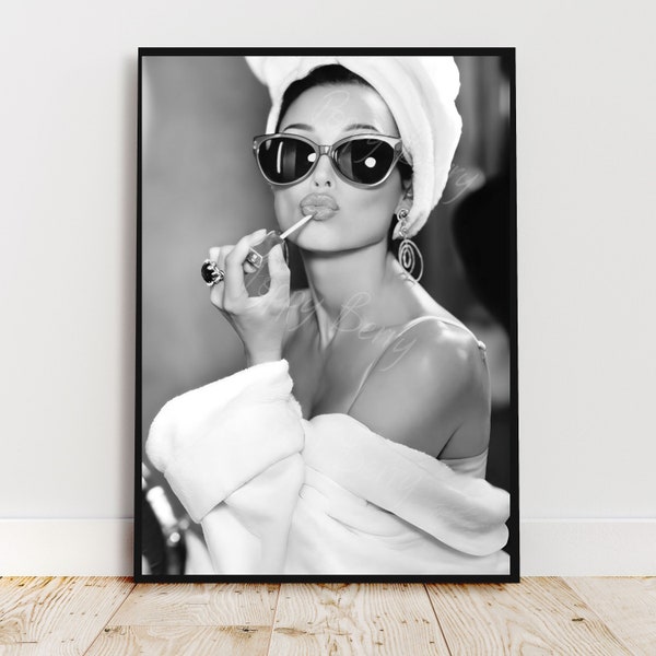 Audrey Hepburn Lipstick Print, Black and White Wall Art, Vintage Print, Photography Prints, Museum Quality Photo, Feminist Print, Unframed