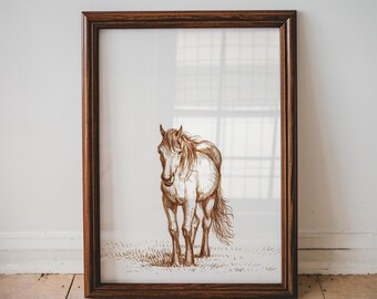 Standing horse by Jean Bernards, Horse Sketch Wall Art, Farm House Decor, Equestrian Wall Art, Vintage Print