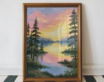 Pastel Lake At Sunset, Lakehouse Decor, Outdoorsy Gits, Nature Lover Print, Cozy Home Decor, Nature Lover Gift, Unframed